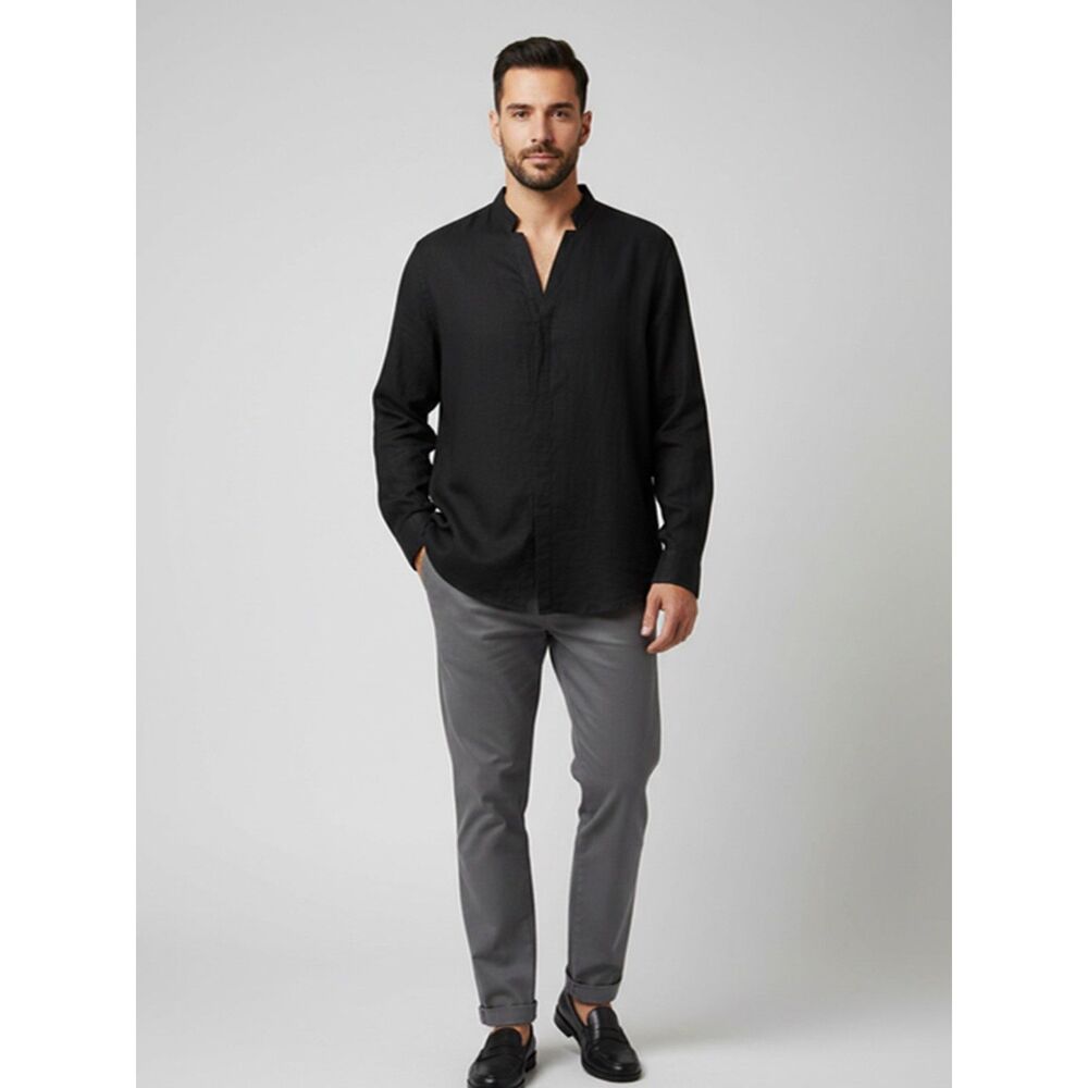 Baird McNutt Murano Black Linen Hidden Button Front Shirt 2XB Big & Tall